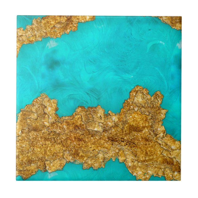 Mixed Media Gold and Turquoise Tile (Front)