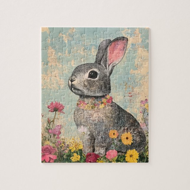 Mixed Media Grey Rabbit Jigsaw Puzzle (Vertical)