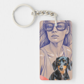 Mixed Media Illustration of a Woman and Dachshund