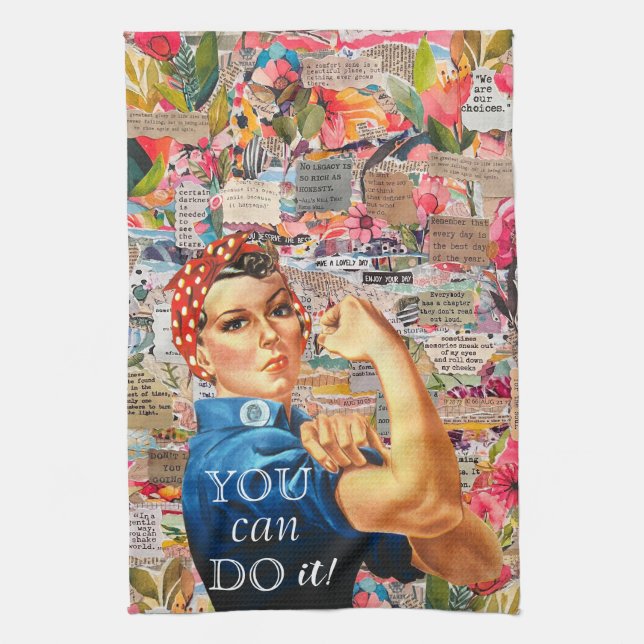 Mixed Media Inspirational Rosie the Riveter   Kitchen Towel (Vertical)