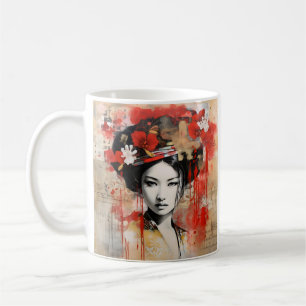 Mixed media Japanese geisha coffee mug