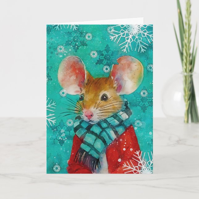 Mixed Media Mouse Print Christmas Card AP451B1 (Front)