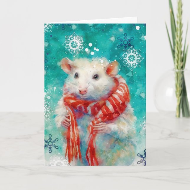 Mixed Media Opossum Print Christmas Card AP450B1 (Front)