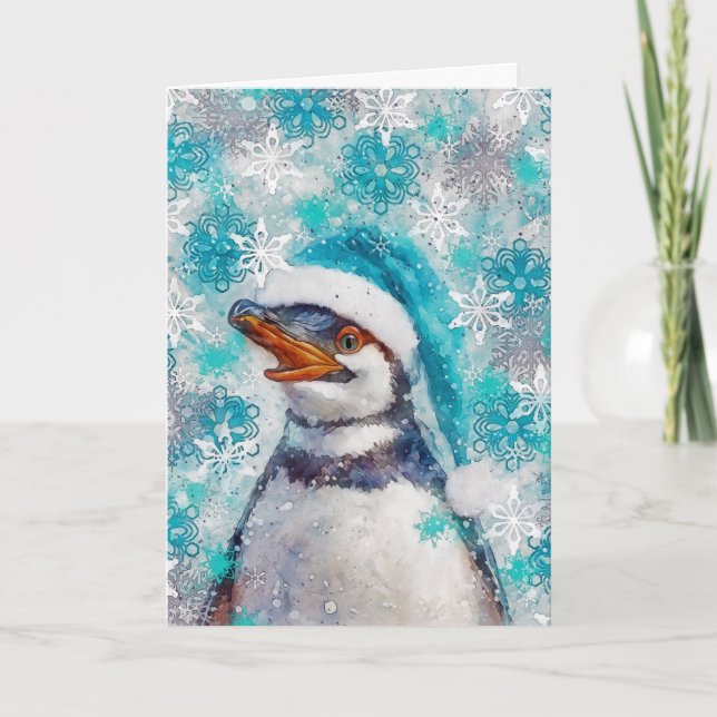 Mixed Media Penguin Print Holiday Card AP459B1 (Front)