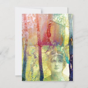 Mixed media vintage lady ink spills postcard
