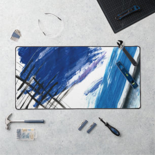 Mixed media watercolor blue abstract artistic desk mat