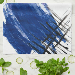 Mixed media watercolor blue abstract artistic kitchen towel