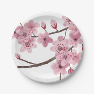 Mixed Medium Pink Cherry Blossom Paper Plate
