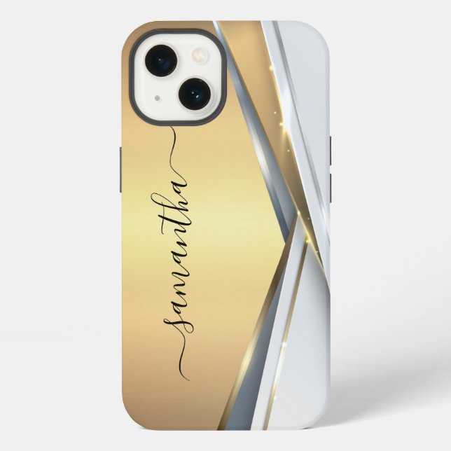 Mixed Metal 3-D Gold Monogram    iPhone Case (Back)