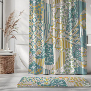 Mixed Motif Drapery Cream Yellow Aqua Mint Beige