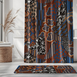 Mixed Motif Drapery Rust Brown Cobalt Blue Black