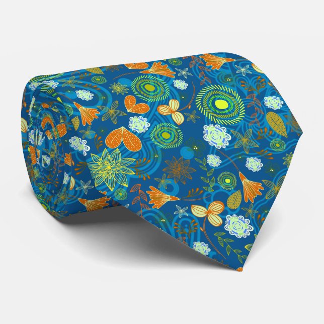 Mixed paisley flowers patterns tie (Rolled)