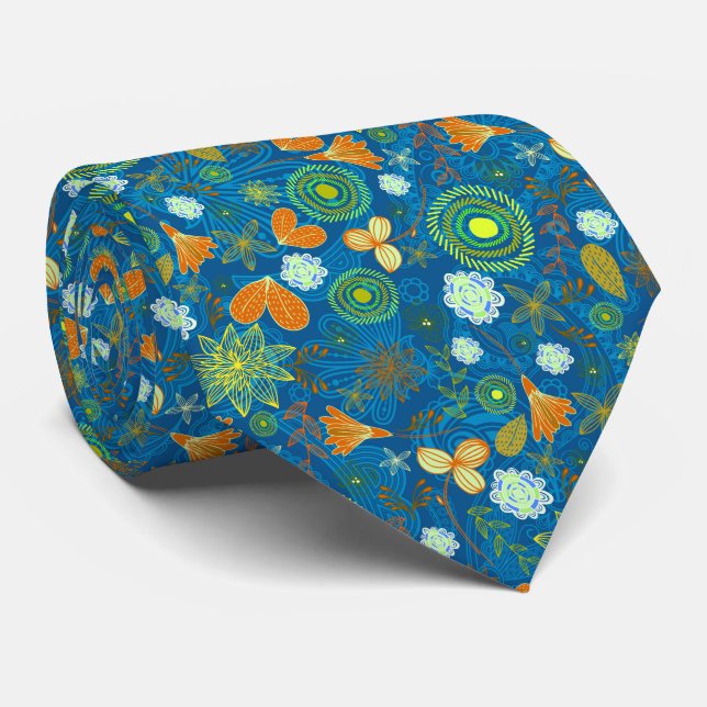 Mixed paisley flowers patterns tie (Rolled)