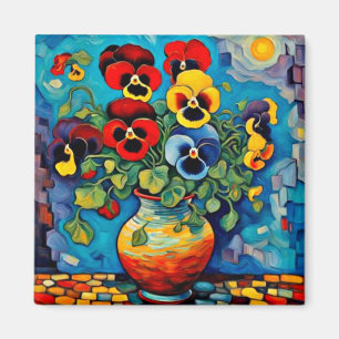 Mixed Pansies in vase Magnet