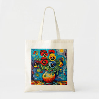 Mixed Pansies in vase Tote Bag