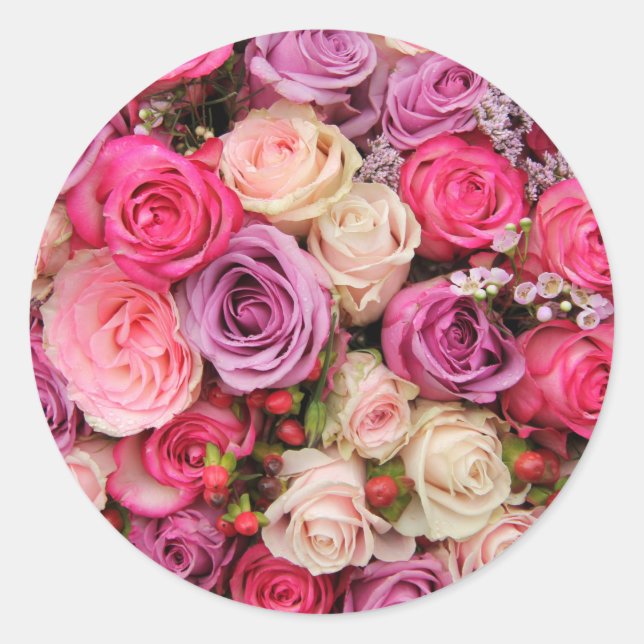Mixed pastel roses by Therosegarden Classic Round Sticker (Front)