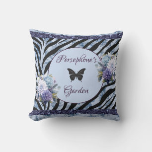 Mixed pattern blue and purple floral throw pillow