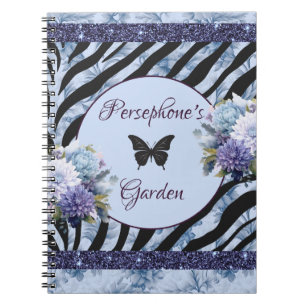 Mixed pattern blue and purple floral tote bag notebook