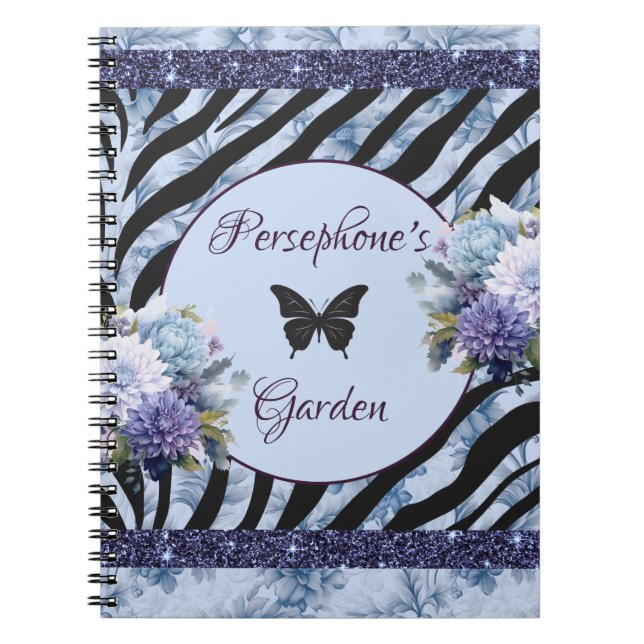Mixed pattern blue and purple floral tote bag notebook (Front)