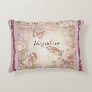 Mixed pattern pink floral accent pillow