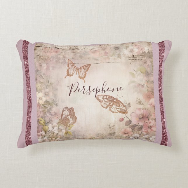 Mixed pattern pink floral  accent pillow (Front)