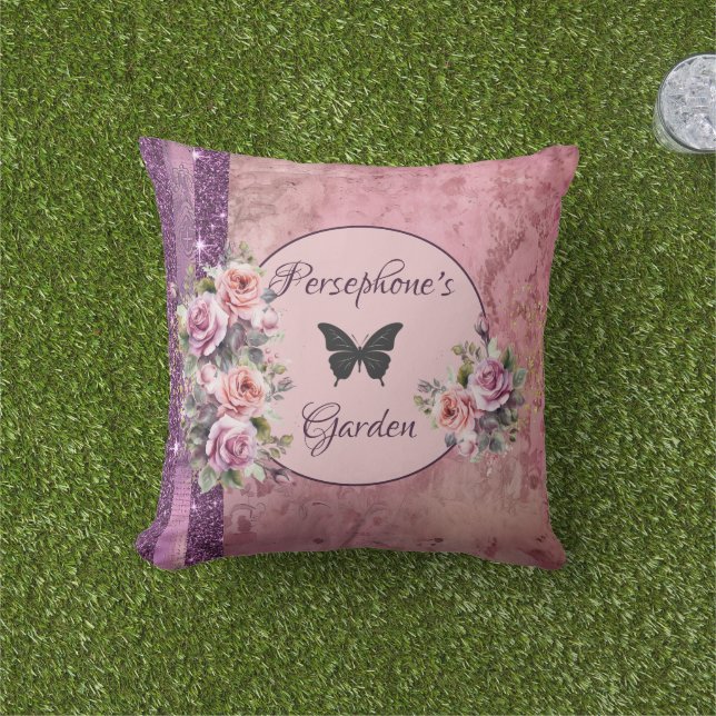 Mixed pattern pink floral  outdoor pillow (Grass)
