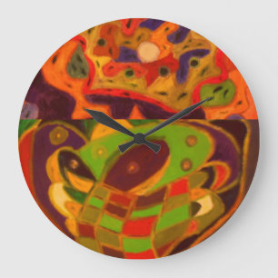 Mixed patterns earth colors whimsical design large clock