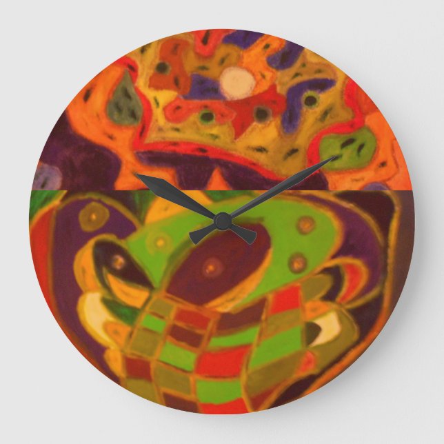 Mixed patterns earth colors whimsical design large clock (Front)