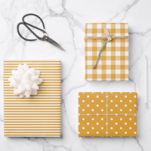Mixed Patterns Marigold Stripes Gingham Polka Dot Wrapping Paper Sheet