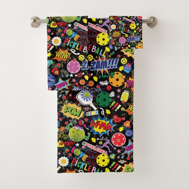 😍 mixed pickleball black bath towel set (Insitu)