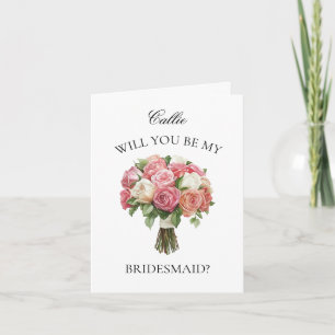 Mixed Pink Roses Bouquet Bridesmaid Proposal Invitation