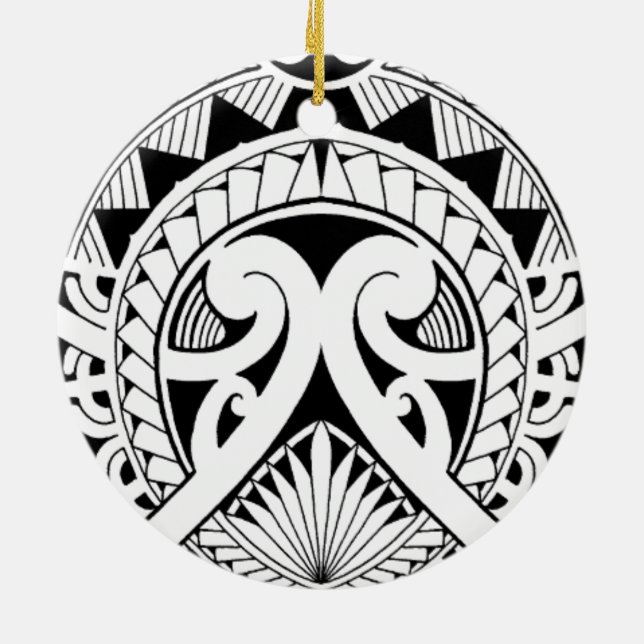 mixed polynesian maori tribal tattoo coconut leaf ceramic ornament (Back)