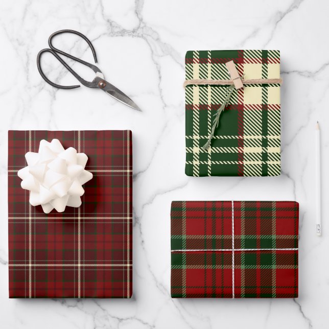 Mixed Red & Green Winter Christmas Plaid Patterns Wrapping Paper Sheet (Front)