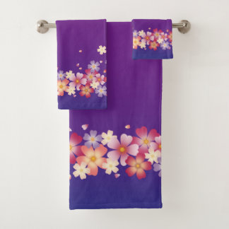 Mixed Sakura Blossoms Kimono Style Blue & Purple Bath Towel Set