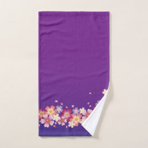 Mixed Sakura Blossoms Kimono Style Blue & Purple Hand Towel