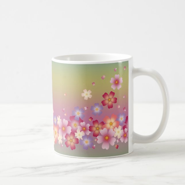 Mixed Sakura Blossoms Kimono Style Rainbow Coffee Mug (Right)