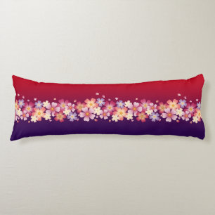 Mixed Sakura Blossoms Kimono Style Red & Purple Body Pillow