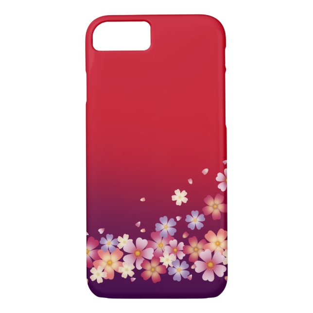 Mixed Sakura Blossoms Kimono Style Red & Purple Case-Mate iPhone Case (Back)