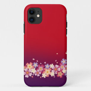 Mixed Sakura Blossoms Kimono Style Red & Purple iPhone 11 Case