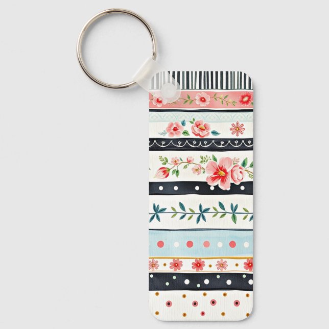 Mixed shabby chic patterns keychain (Front)