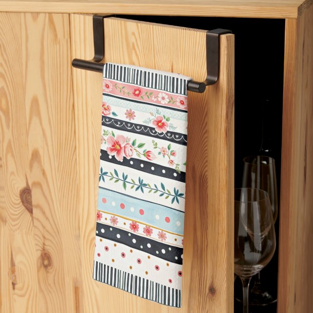 Mixed shabby chic patterns kitchen towel (Thirds Fold)