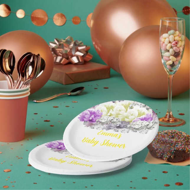 Mixed Soft Floral Bouquet Baby Shower  Paper Plate (Multi)