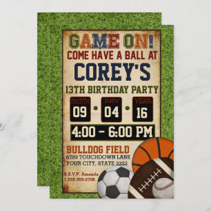 Mixed Sports Birthday Party Invitation