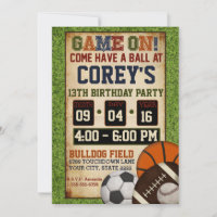 Mixed Sports Birthday Party Invitation