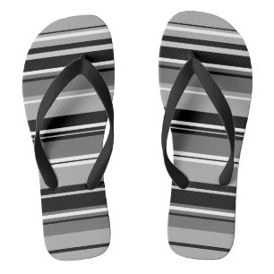 Mixed Striped Pattern Black White Grays Flip Flops
