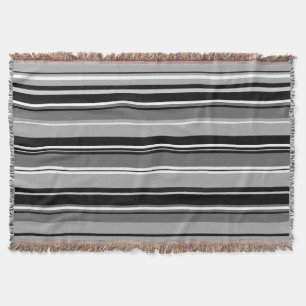 Mixed Striped Pattern Black White Greys Throw Blanket