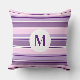 Mixed Striped Pattern Pinks Purples White(Initial) Throw Pillow