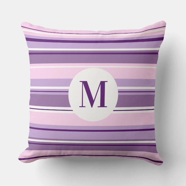 Mixed Striped Pattern Pinks Purples White(Initial) Throw Pillow (Front)