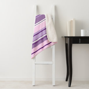 Mixed Striped Pattern Pinks Purples White Sherpa Blanket