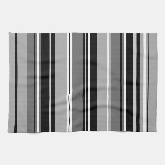 Mixed Striped (V) Pattern Black White Greys Kitchen Towel (Horizontal)